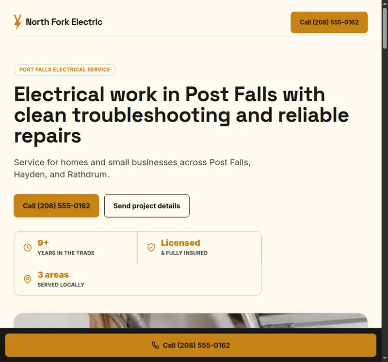 North Fork Electric, a demo contractor website built by J.R. Winter Digital